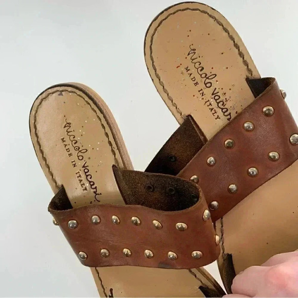 niccolo vacari womens sandals 10 brown Italian leather straps studded slides - Picture 10 of 12